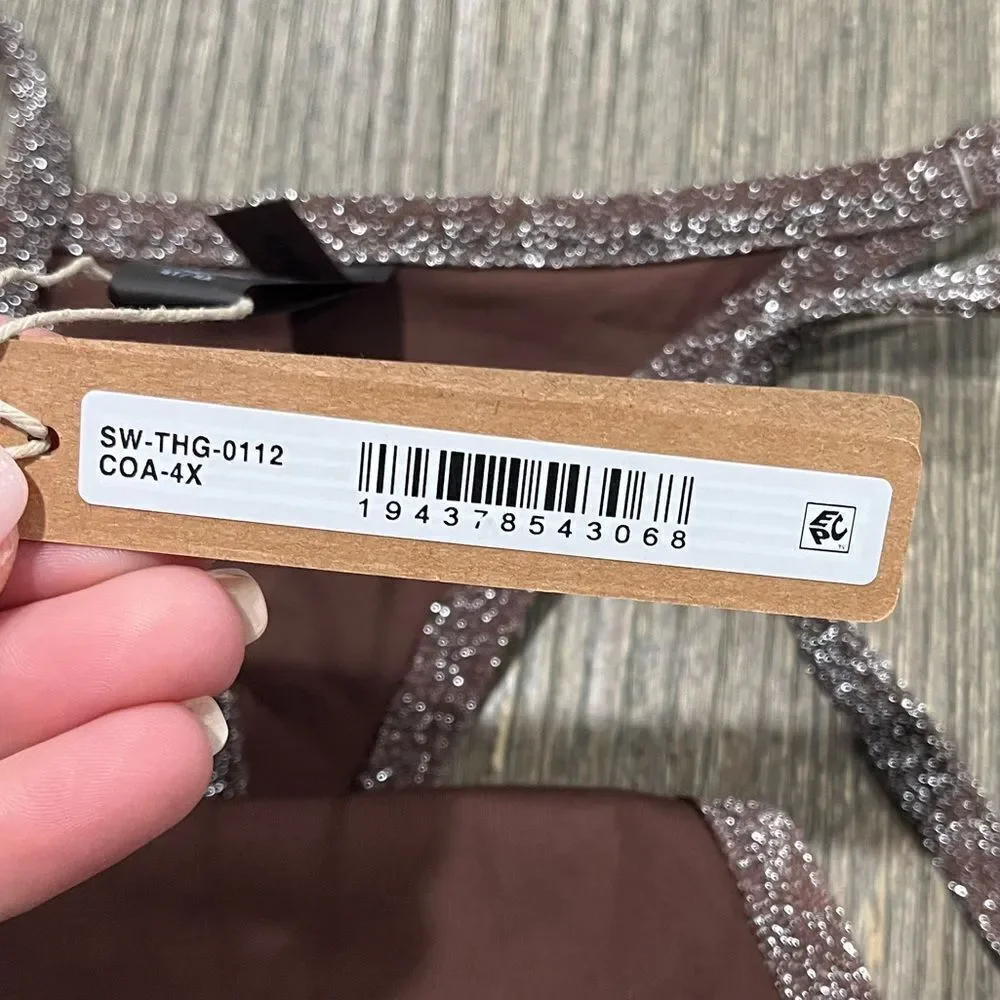 NWT Skims Track Glitter Swim String Thong Swimwear Bikini Sparkly Cocoa Size 4X